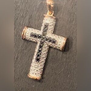 Vintage Black Diamond Rhinestone 925 Vermeil Cross